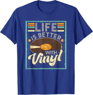 Life Is Better With Vinyl Retro Vinyl Record Album Lover T-Shirt - T-Shirt | Royal