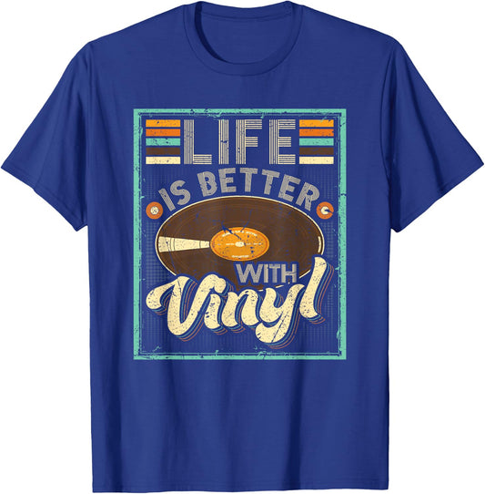 Life Is Better With Vinyl Retro Vinyl Record Album Lover T-Shirt - T-Shirt | Royal