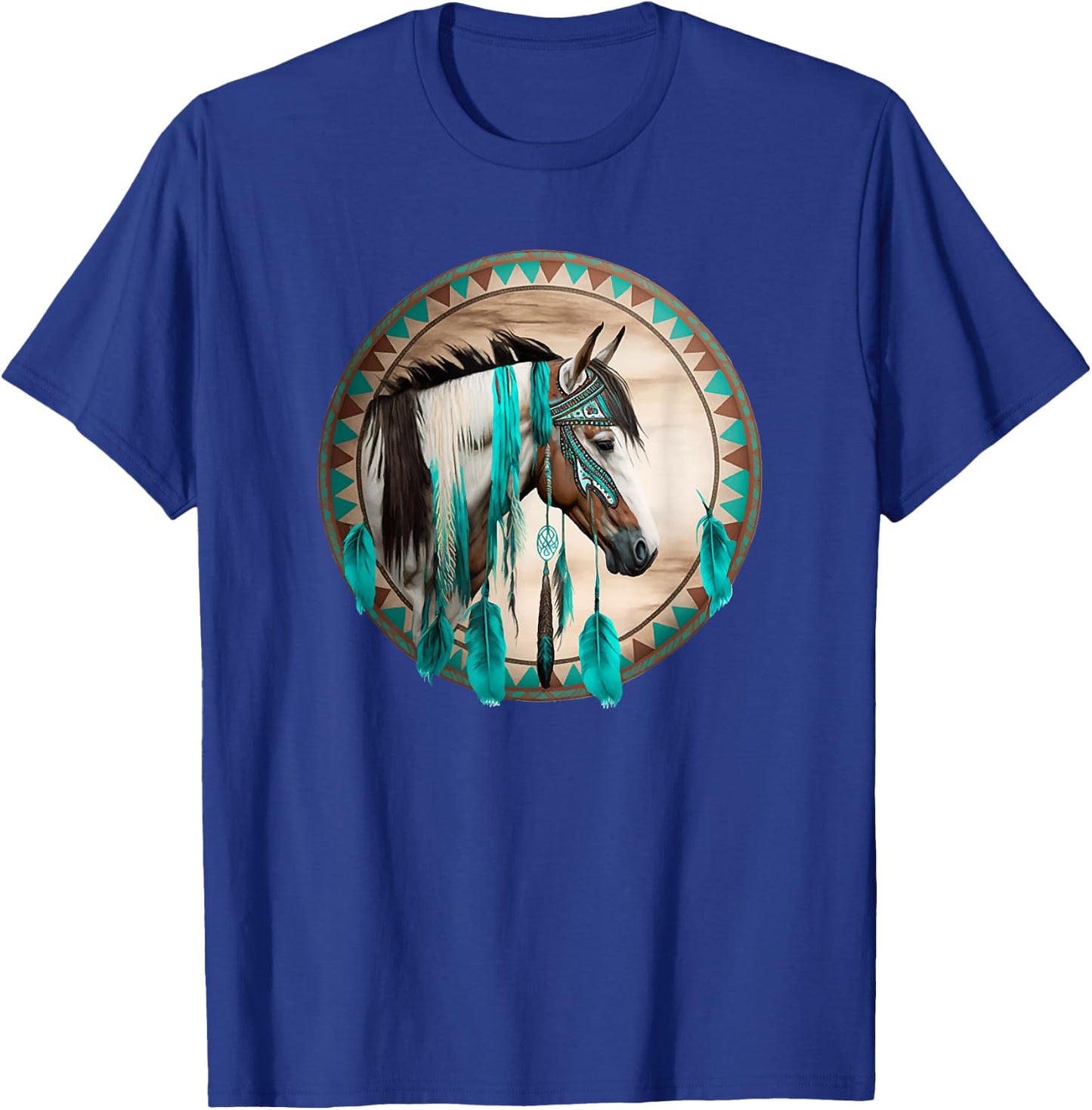 Western Horse Tribal Turquoise Stripe Design T-Shirt - T-Shirt | Royal