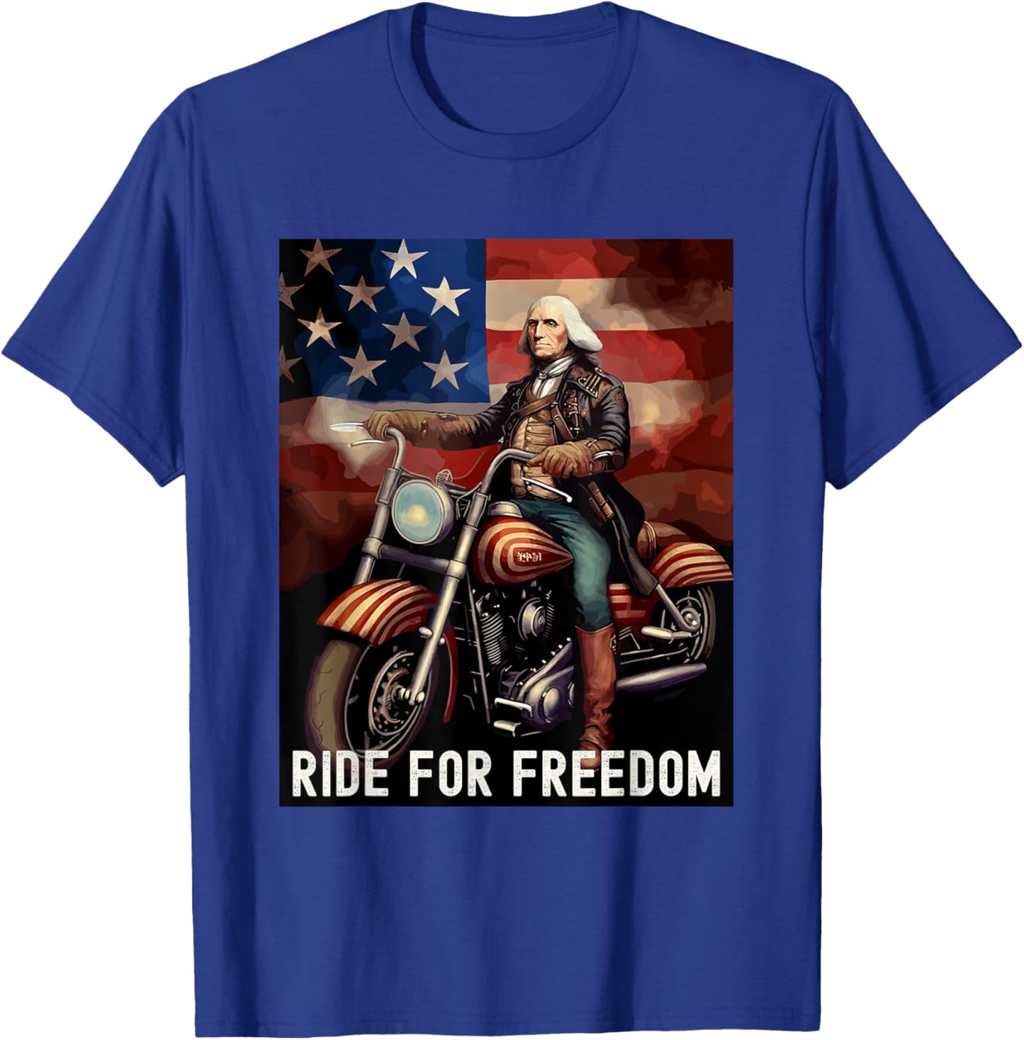 Patriotic George Washington Motorcycle Lover 4th of July T-Shirt - T-Shirt | Royal