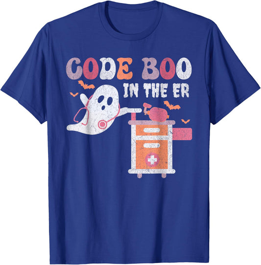 Ghost Code Boo In The ER Respiratory Therapist Halloween T-Shirt - T-Shirt | Royal