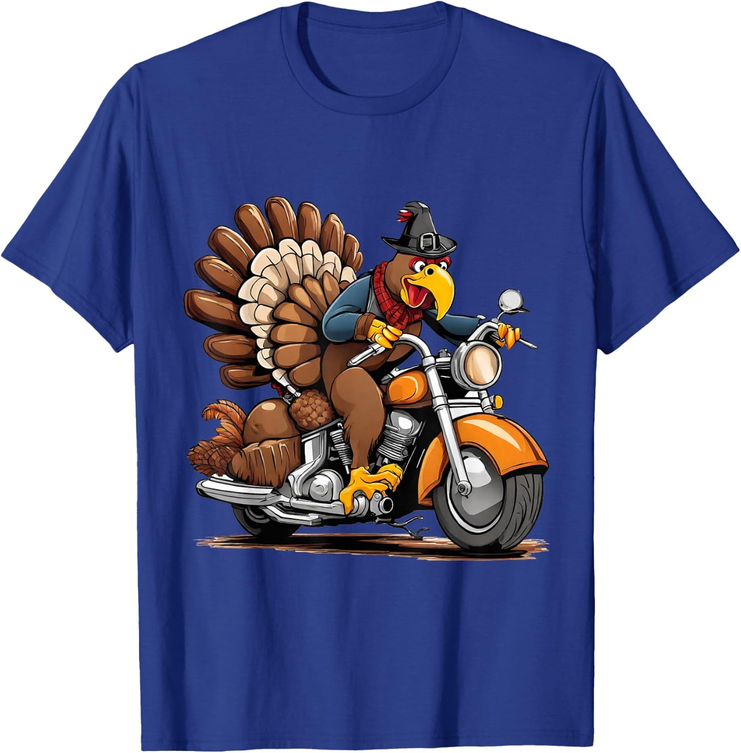 Funny Thanksgiving turkey on a motorcycle T-Shirt - T-Shirt | Royal