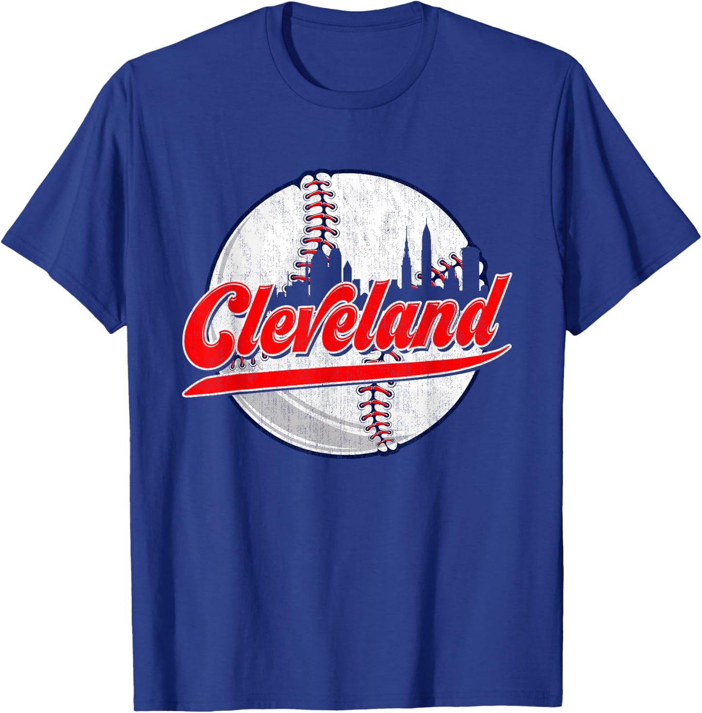 Vintage Cleveland Cityscape For Baseball Lover and Player T-Shirt - T-Shirt | Royal
