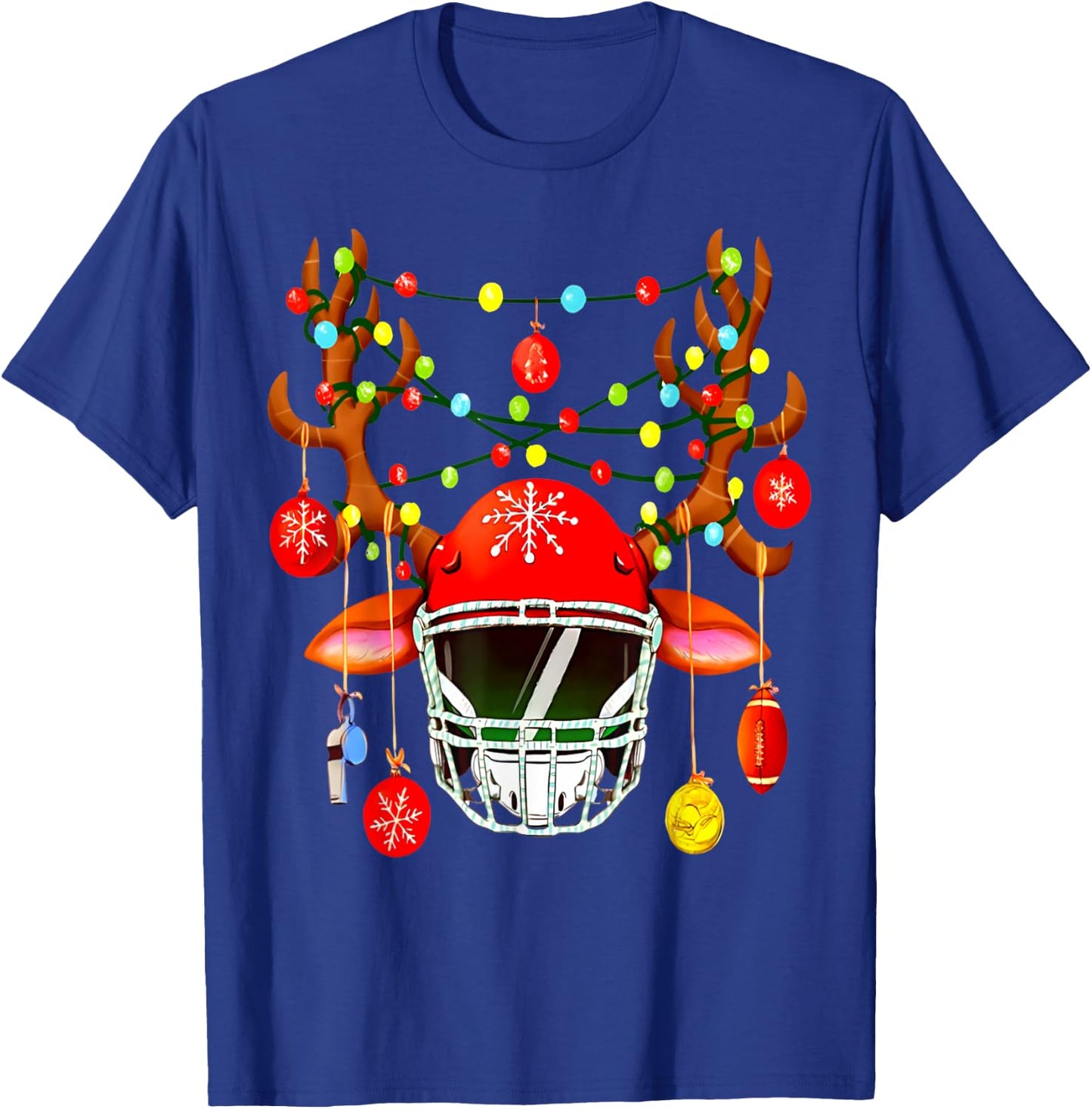 Christmas Football Santa Hat Sports Xmas Team Lovers Holiday T-Shirt - T-Shirt | Royal