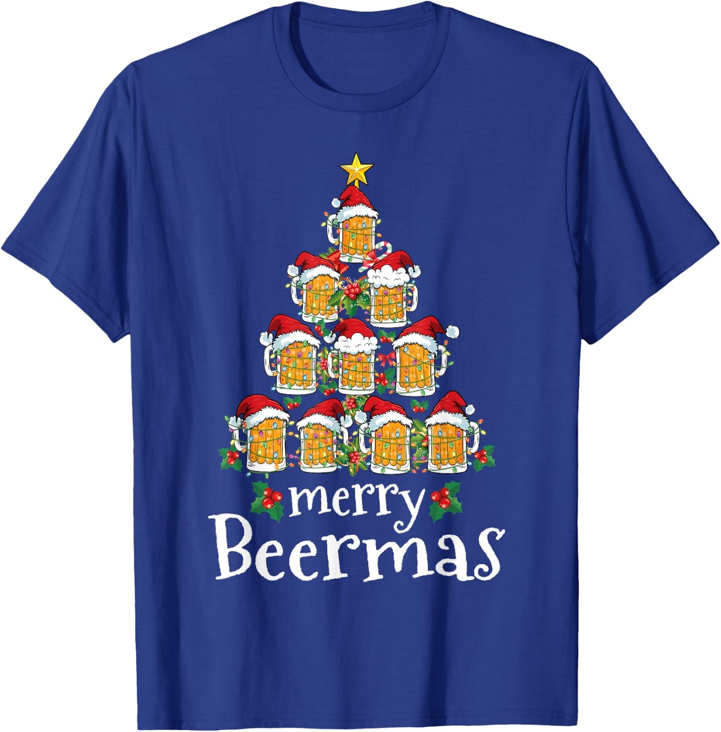 Funny Christmas Shirt Women Men Merry Beermas Beer Mug Tree T-Shirt - T-Shirt | Royal