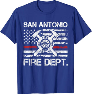 San Antonio Texas Fire Department Thin Red Line Fireman T-Shirt - T-Shirt | Royal