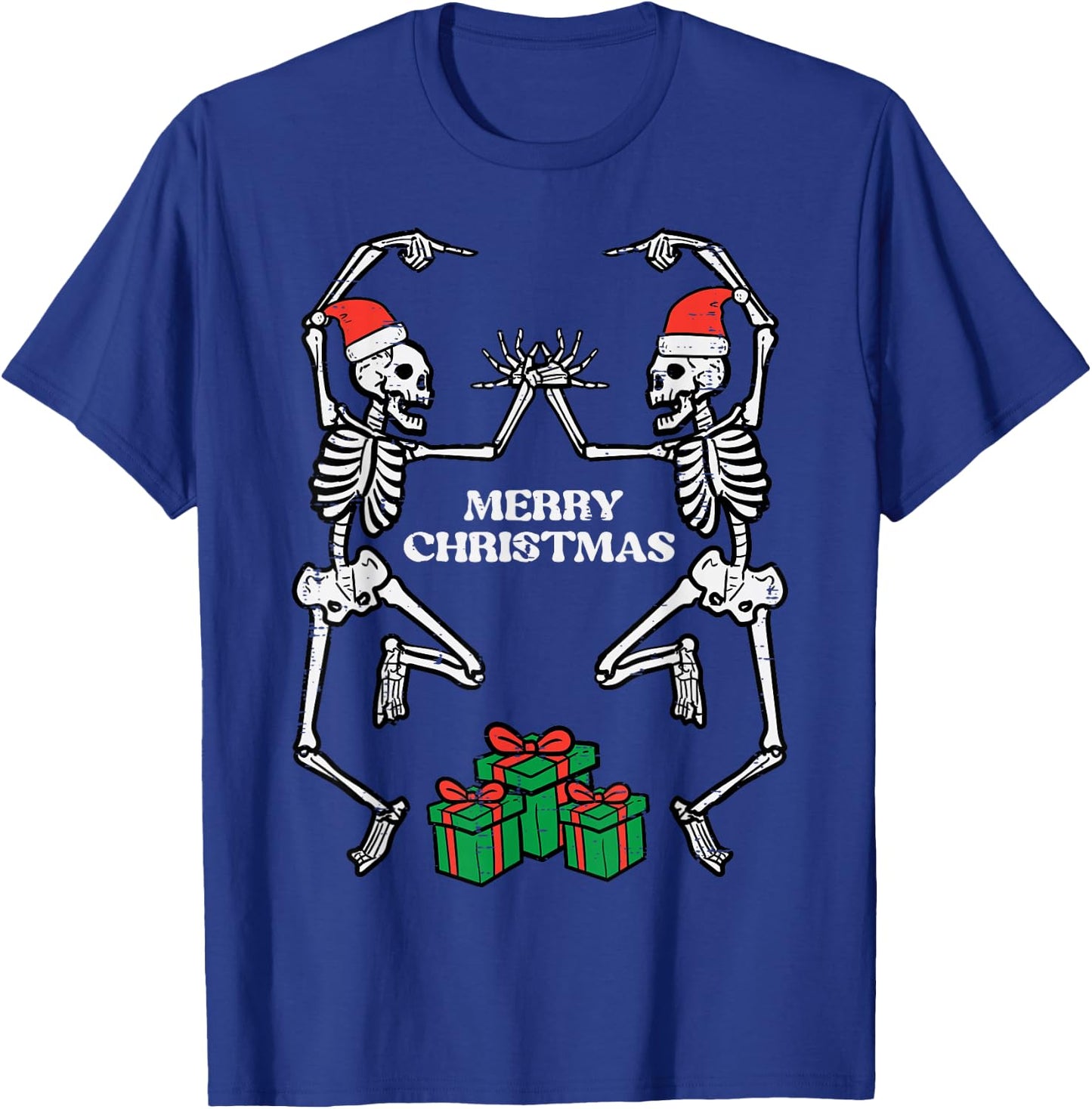 Merry Christmas Dancing Skeletons Funny Xmas Men Women Kids T-Shirt - T-Shirt | Royal