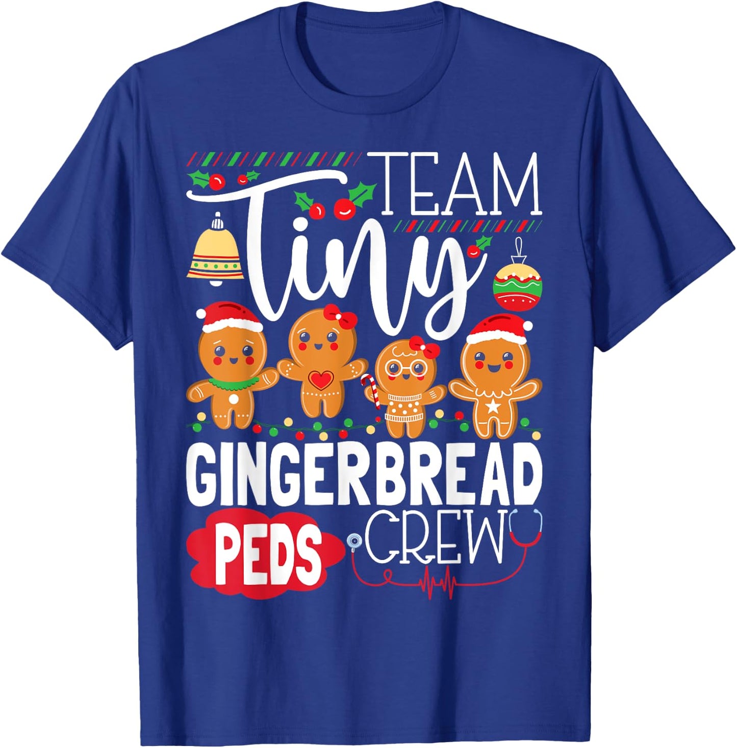 Team Tiny Gingerbread Peds Crew Christmas Pediatric Nurse T-Shirt - T-Shirt | Royal