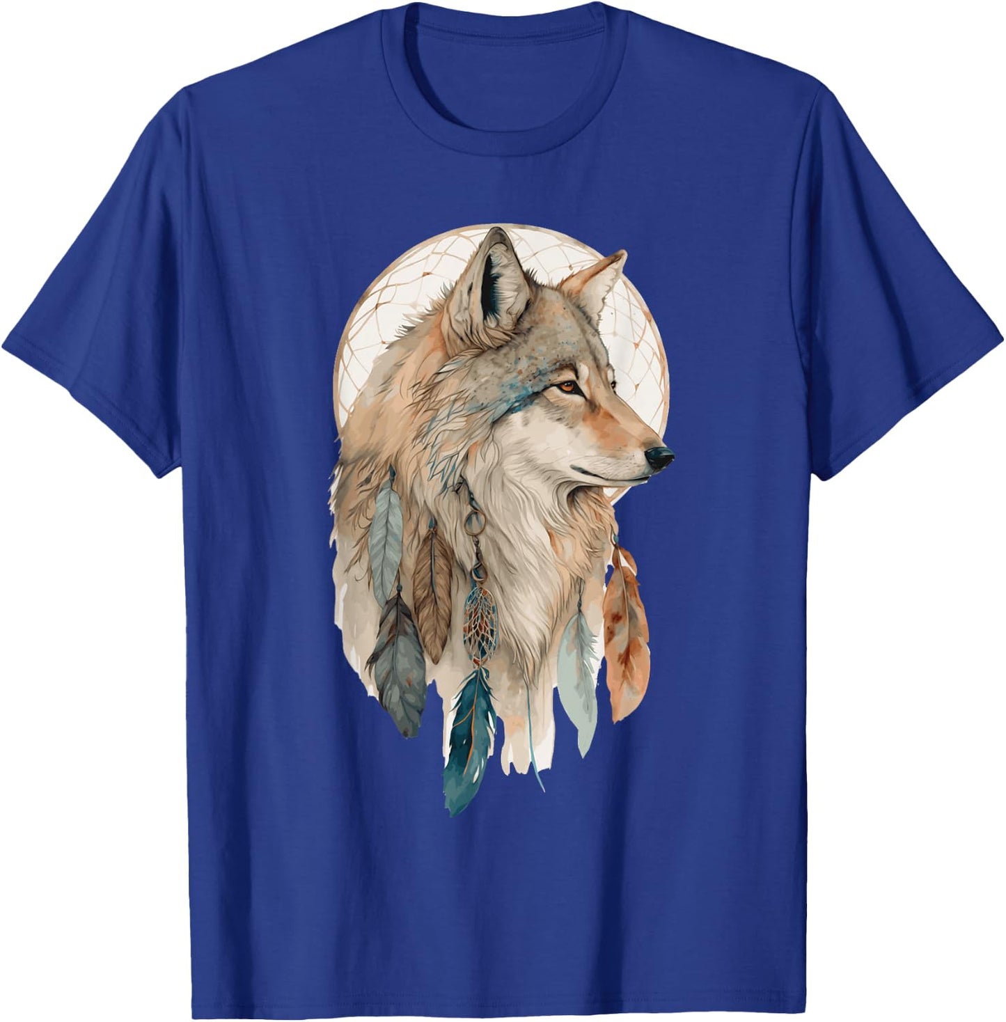 Wolf Tribal Watercolor Wolf Dream Catcher T-Shirt - T-Shirt | Royal