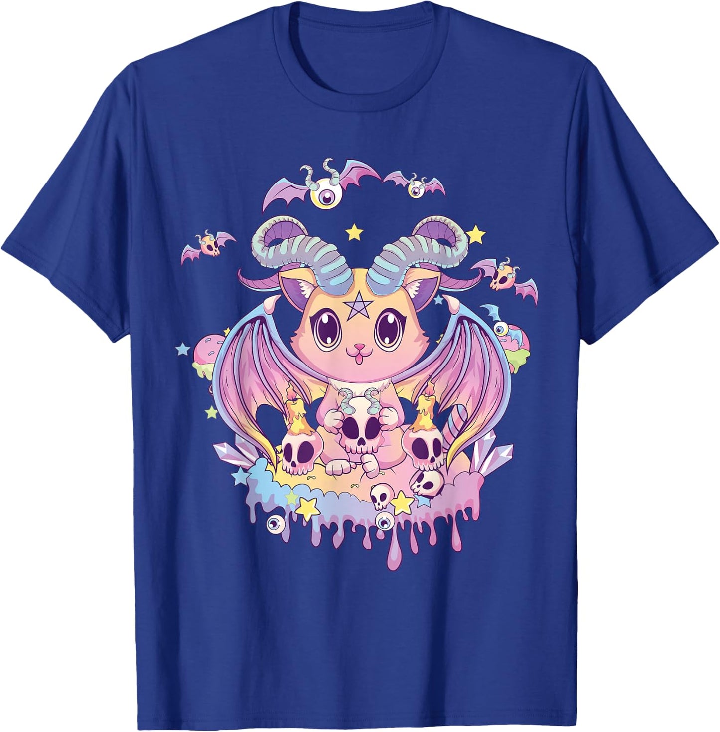 Pastel Goth Krampus Cat Cute Creepy Devil Cat and Skull T-Shirt - T-Shirt | Royal