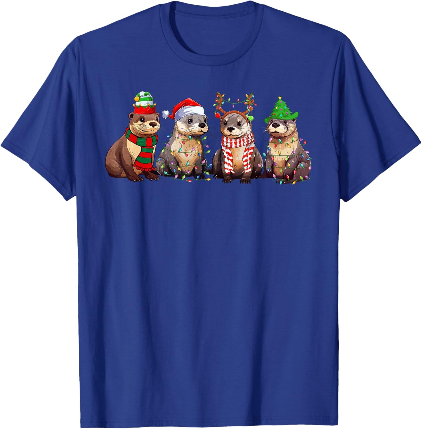 Cute Otter Christmas Pajama Funny Xmas Lights Animals Lover T-Shirt - T-Shirt | Royal
