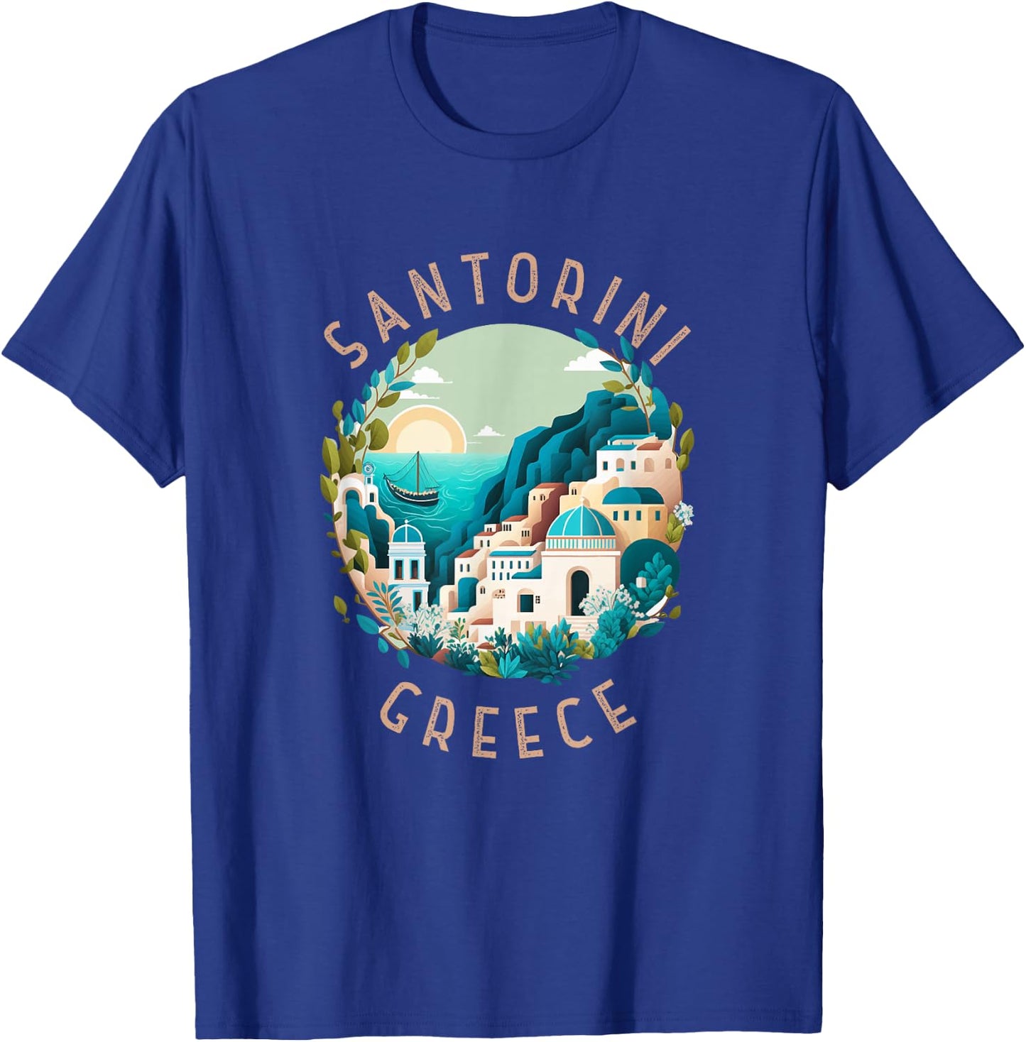 Santorini Greece Retro Distressed Circle T-Shirt - T-Shirt | Royal