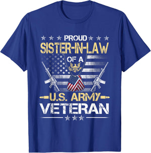 Proud Sister-In-Law Of A U.S. Army Veteran Flag- Veterans T-Shirt - T-Shirt | Royal