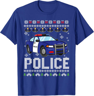 Police Car Ugly Christmas Pajama Xmas Policeman Cop Officer T-Shirt - T-Shirt | Royal