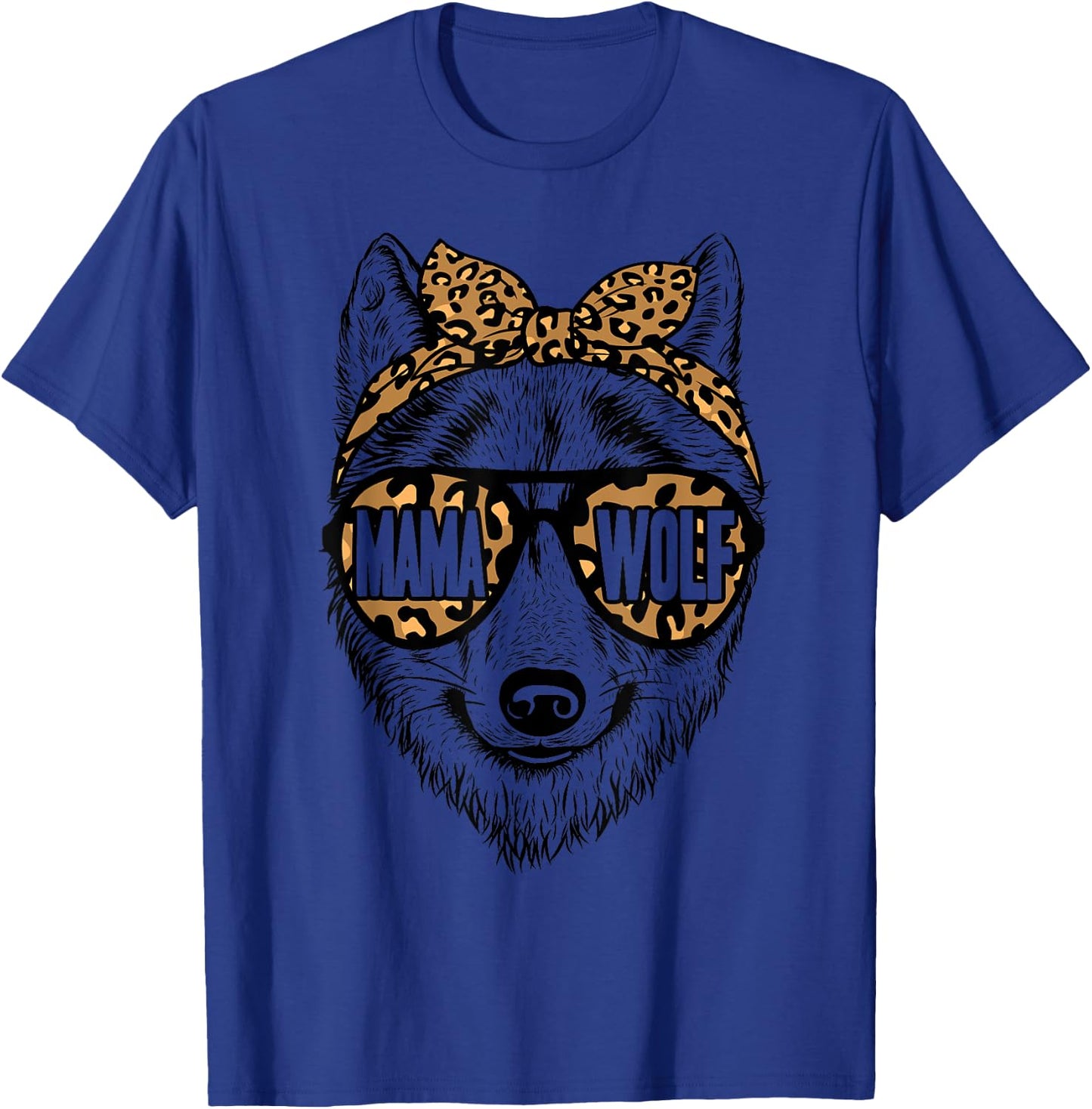 Mama Wolf Face Leopard Pattern Sunglasses Wolf Mothers Day T-Shirt - T-Shirt | Royal