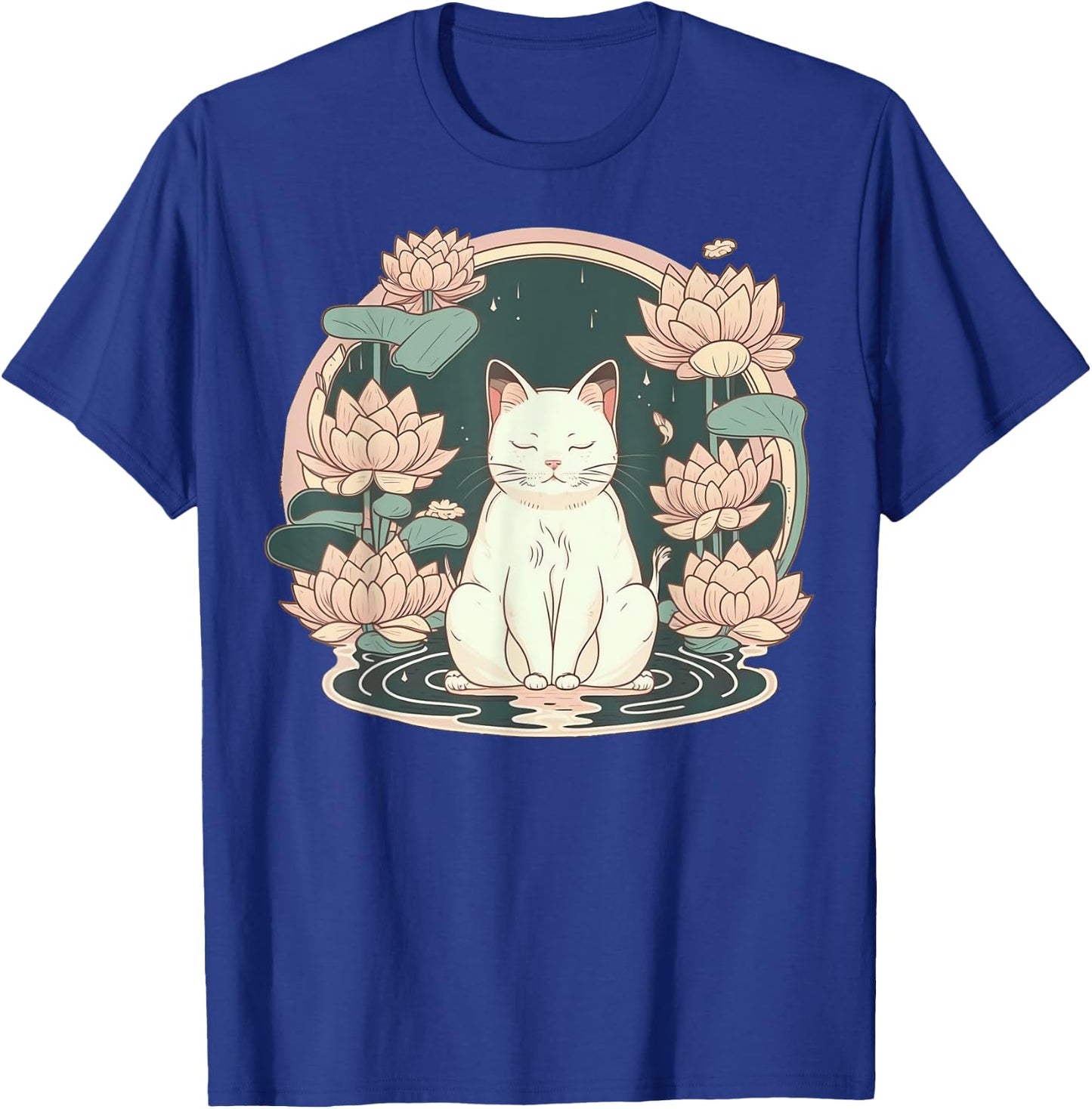 Yoga Meditation Spiritual Zen Lotus Cat on Lotus Flower T-Shirt - T-Shirt | Royal