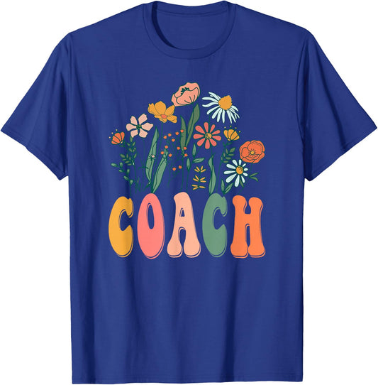 Retro Groovy Floral Coach Wildflower T-Shirt - T-Shirt | Royal