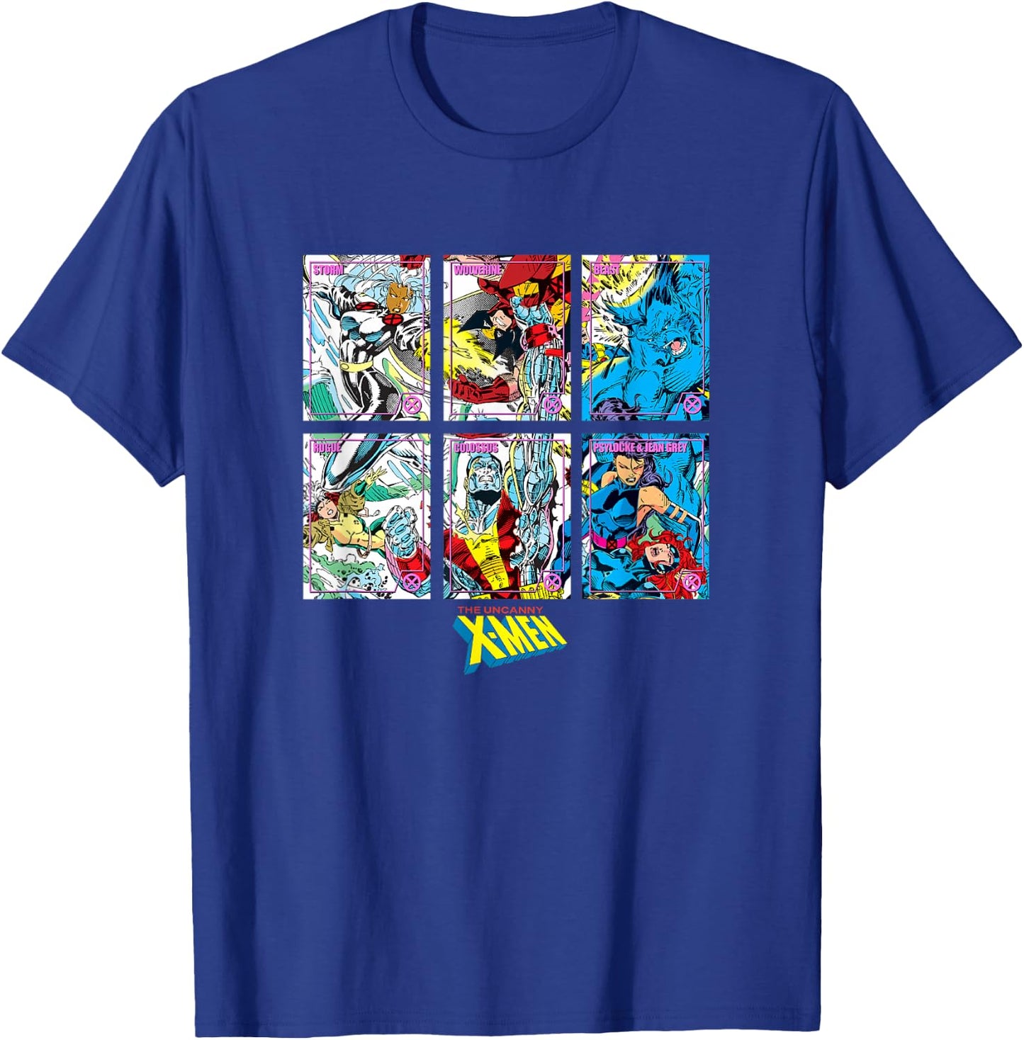 Marvel X-Men Classic Characters Collection Cards Panels T-Shirt - T-Shirt | Royal