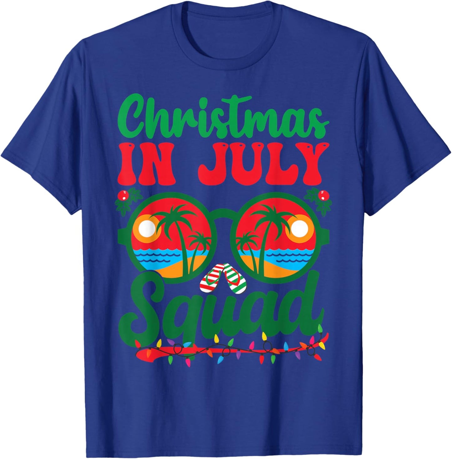Christmas In July Squad Retro Sunglass Palm Tree Summer Xmas T-Shirt - T-Shirt | Royal