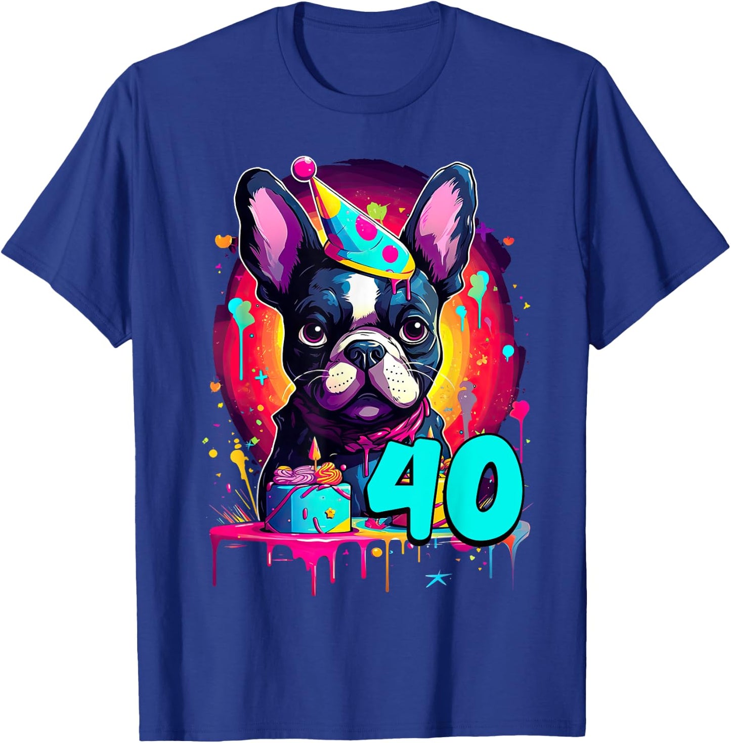 French Bulldog Dog 40th Birthday Themed Party 40 Years Old T-Shirt - T-Shirt | Royal