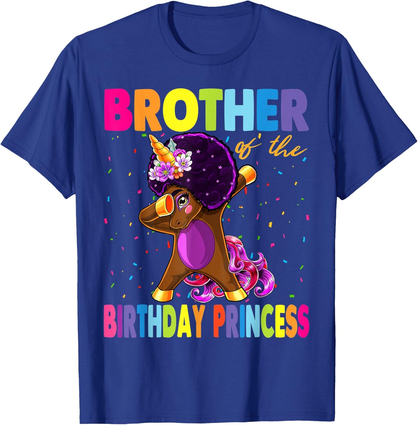 Dabbing Unicorn Afro Brother of the Birthday Princess T-Shirt - T-Shirt | Royal