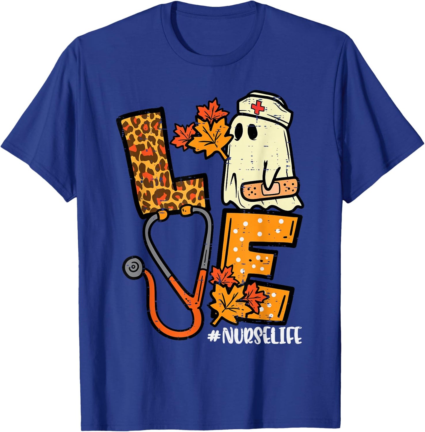 Leopard Ghost Nurse Halloween Costume Fall Scrub Top Women T-Shirt - T-Shirt | Royal