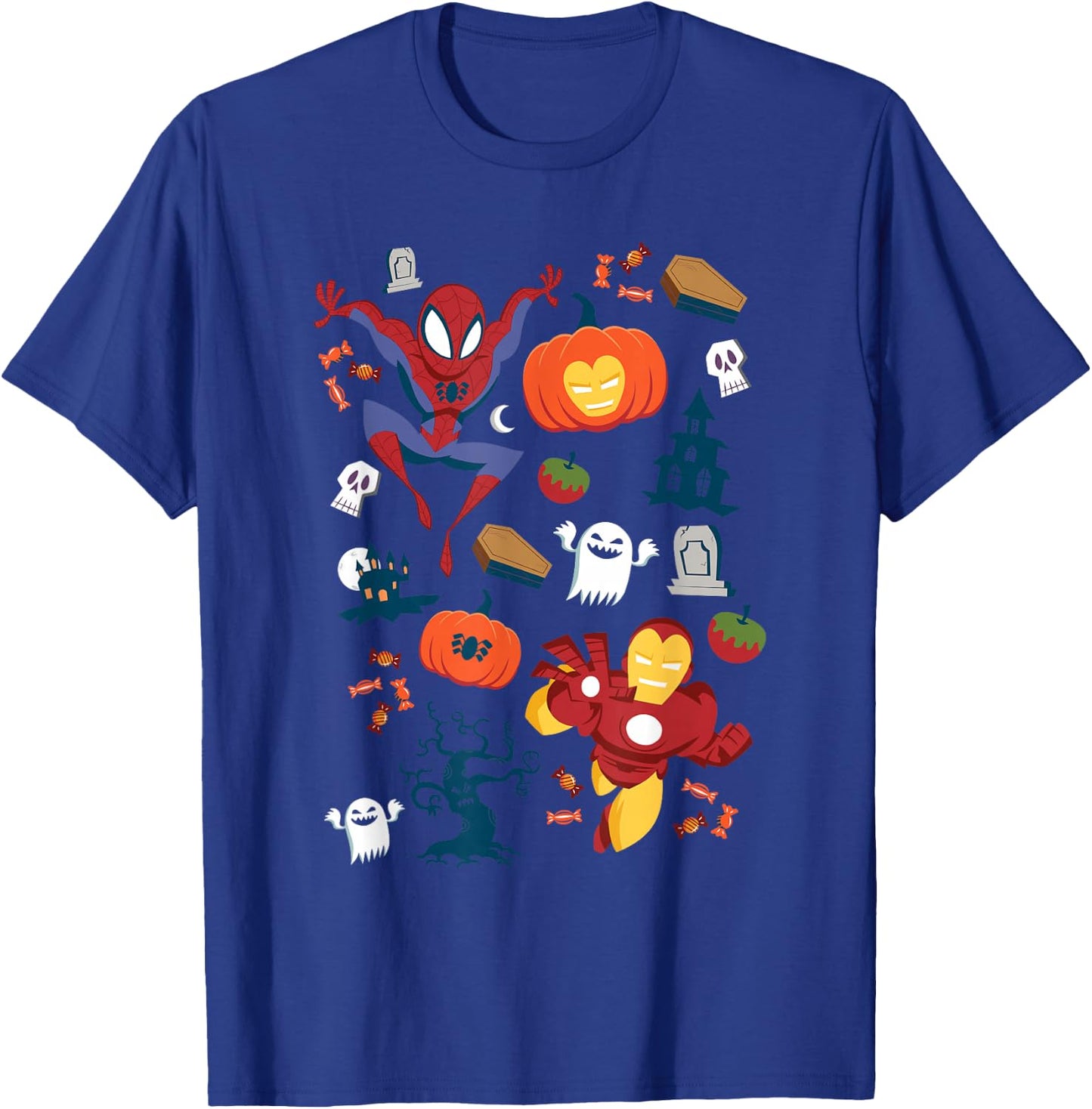 Marvel Iron Man Spider-Man Avengers Stylized Halloween Icons T-Shirt - T-Shirt | Royal