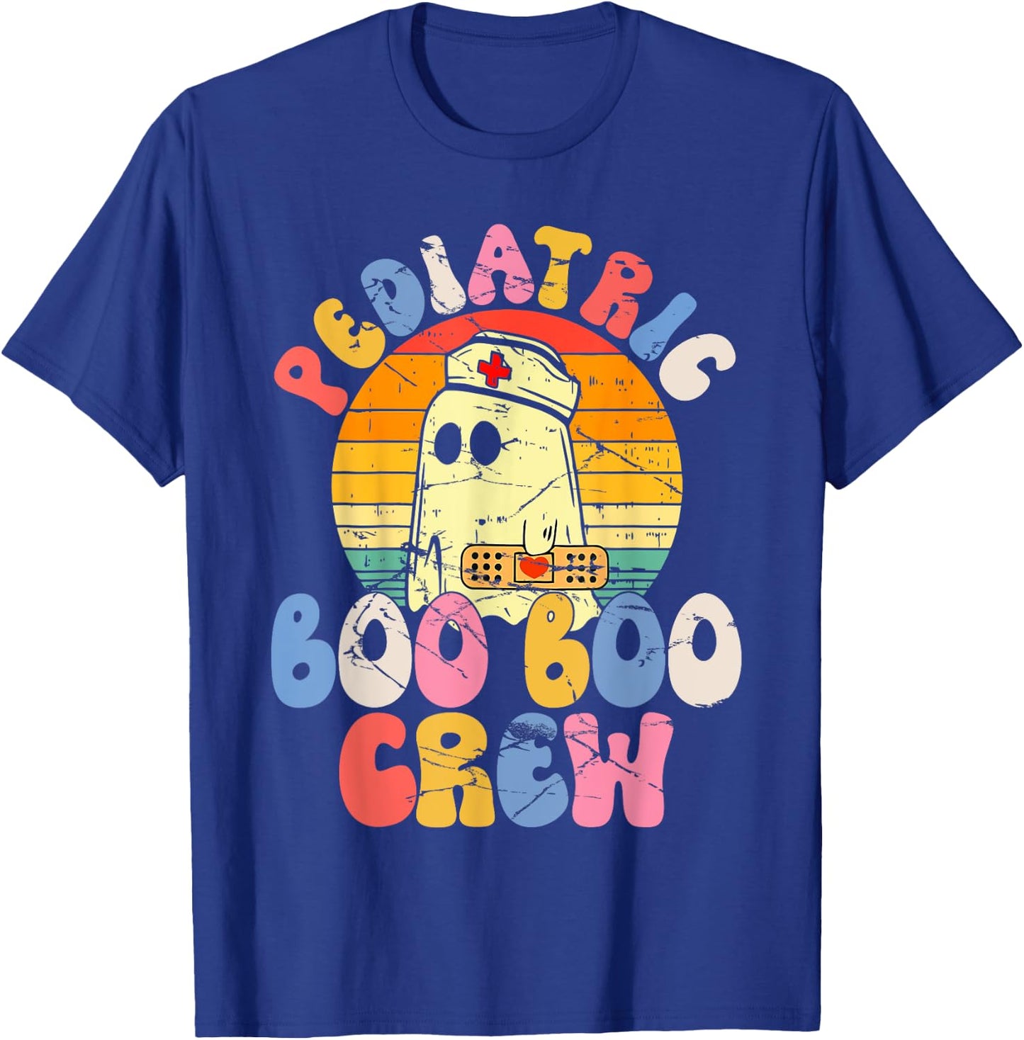 Groovy Ghost Halloween Pediatric RN Nurse Boo Boo Crew T-Shirt - T-Shirt | Royal
