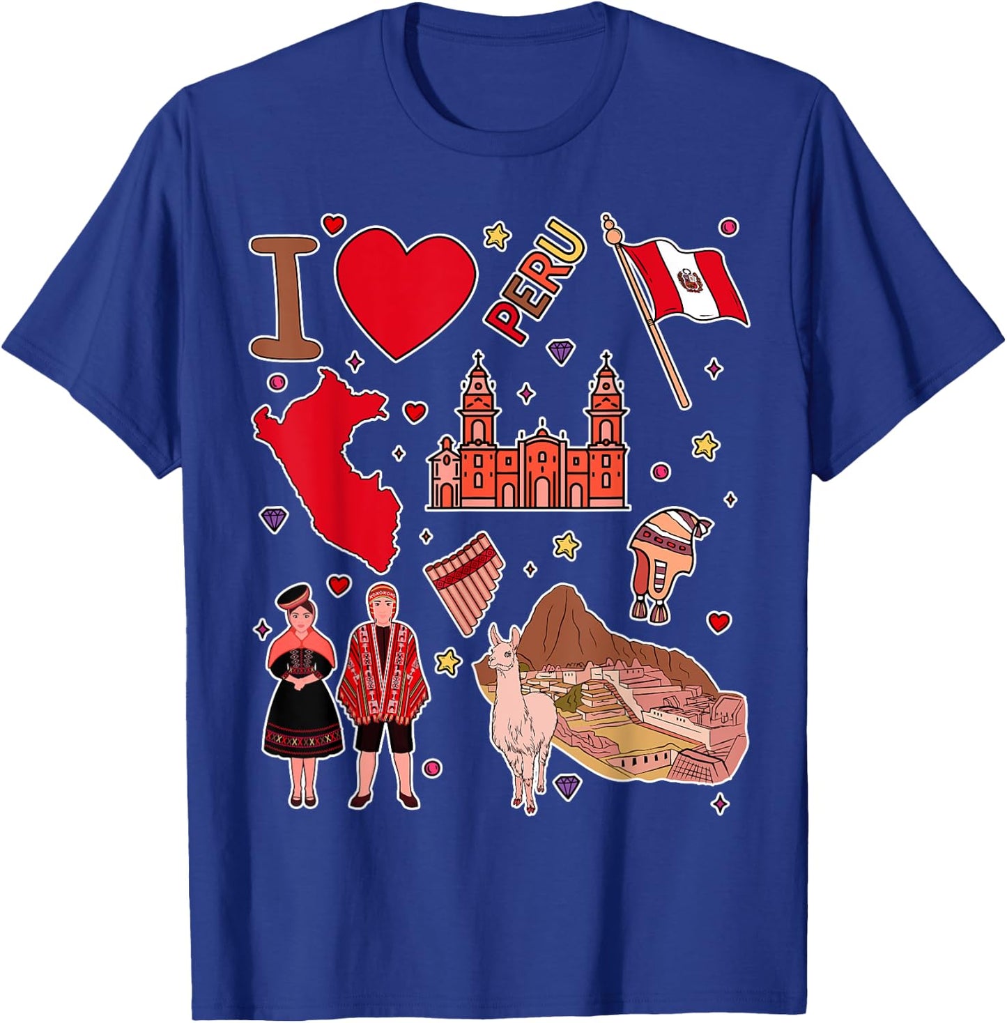 Peruvian hand drawn landmarks, Peru map, Culture icons T-Shirt - T-Shirt | Royal