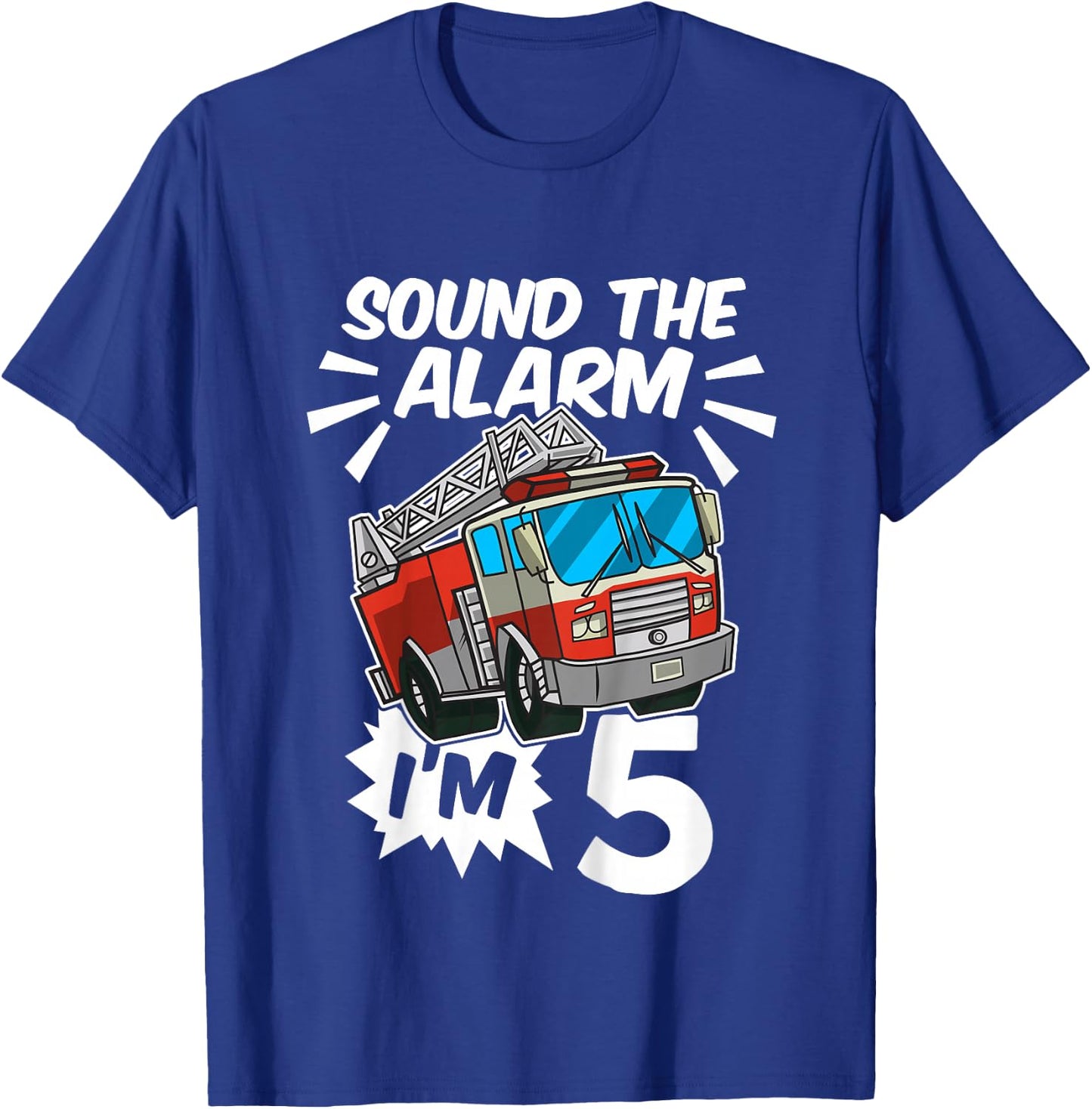 Kids Firefighter I'm 5 Birthday Fire Truck 5th birthday T-Shirt - T-Shirt | Royal