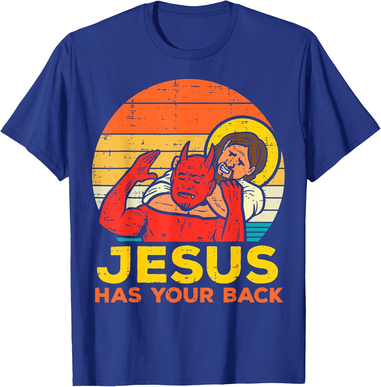 Jesus Has Your Back Jiu Jitsu Retro Christian T-Shirt - T-Shirt | Royal