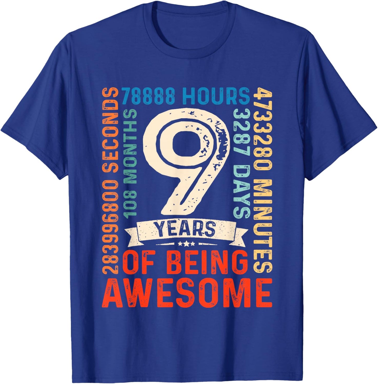 Nine 9yr Vintage 9th Birthday 9 Years Old Retro 108 Months T-Shirt - T-Shirt | Royal