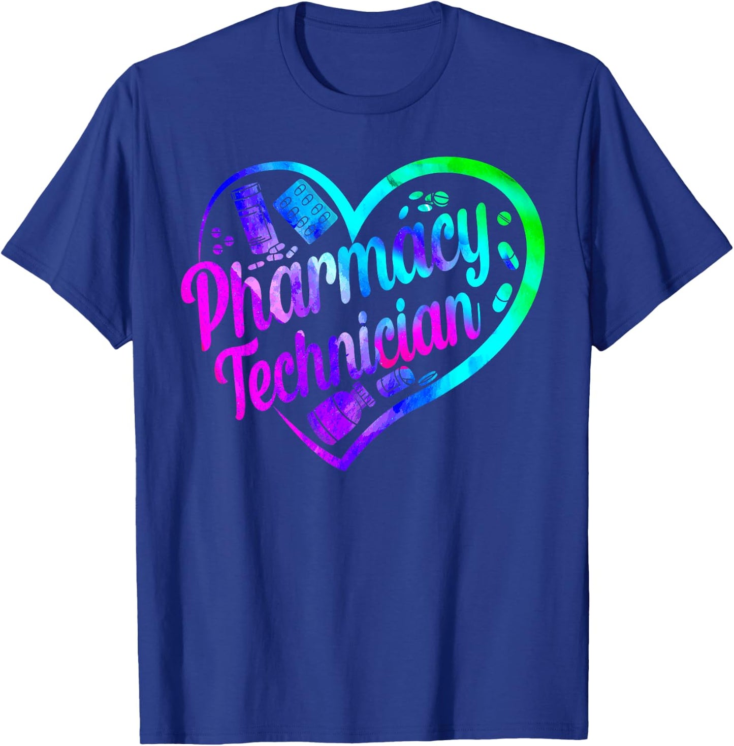 Pharmacy Tech Technician Pharmacist Student Heart Watercolor T-Shirt - T-Shirt | Royal