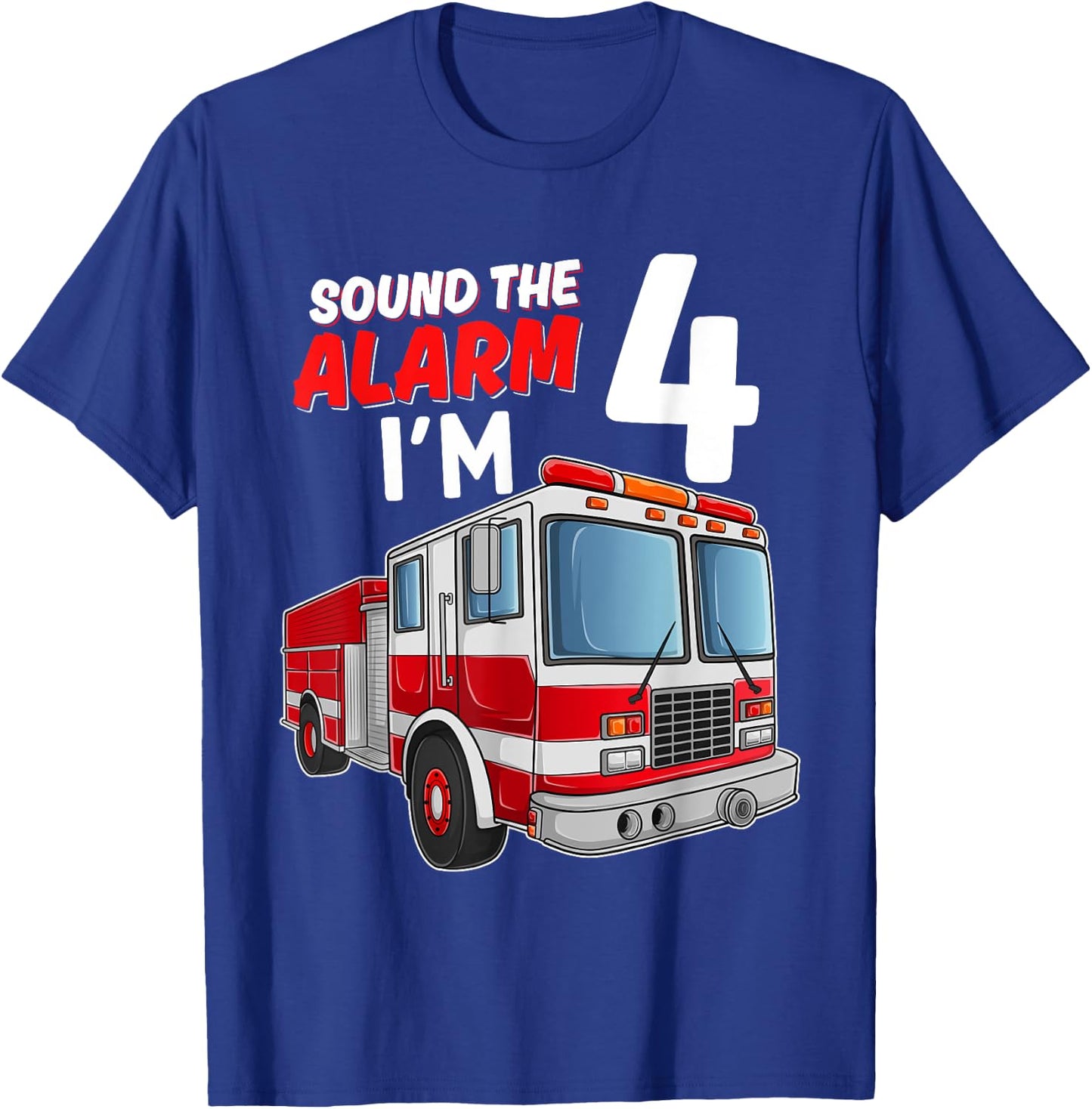 Kids Fire Truck 4th Birthday 4 Years Old Boys Girls Kids T-Shirt - T-Shirt | Royal