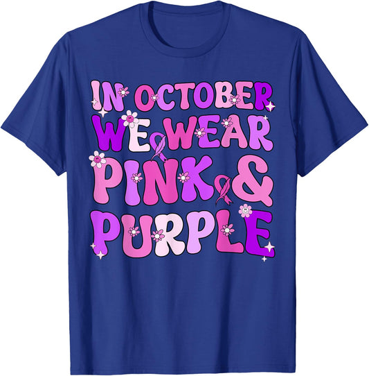 Groovy Domestic Violence And Breast Cancer Awareness Month T-Shirt - T-Shirt | Royal