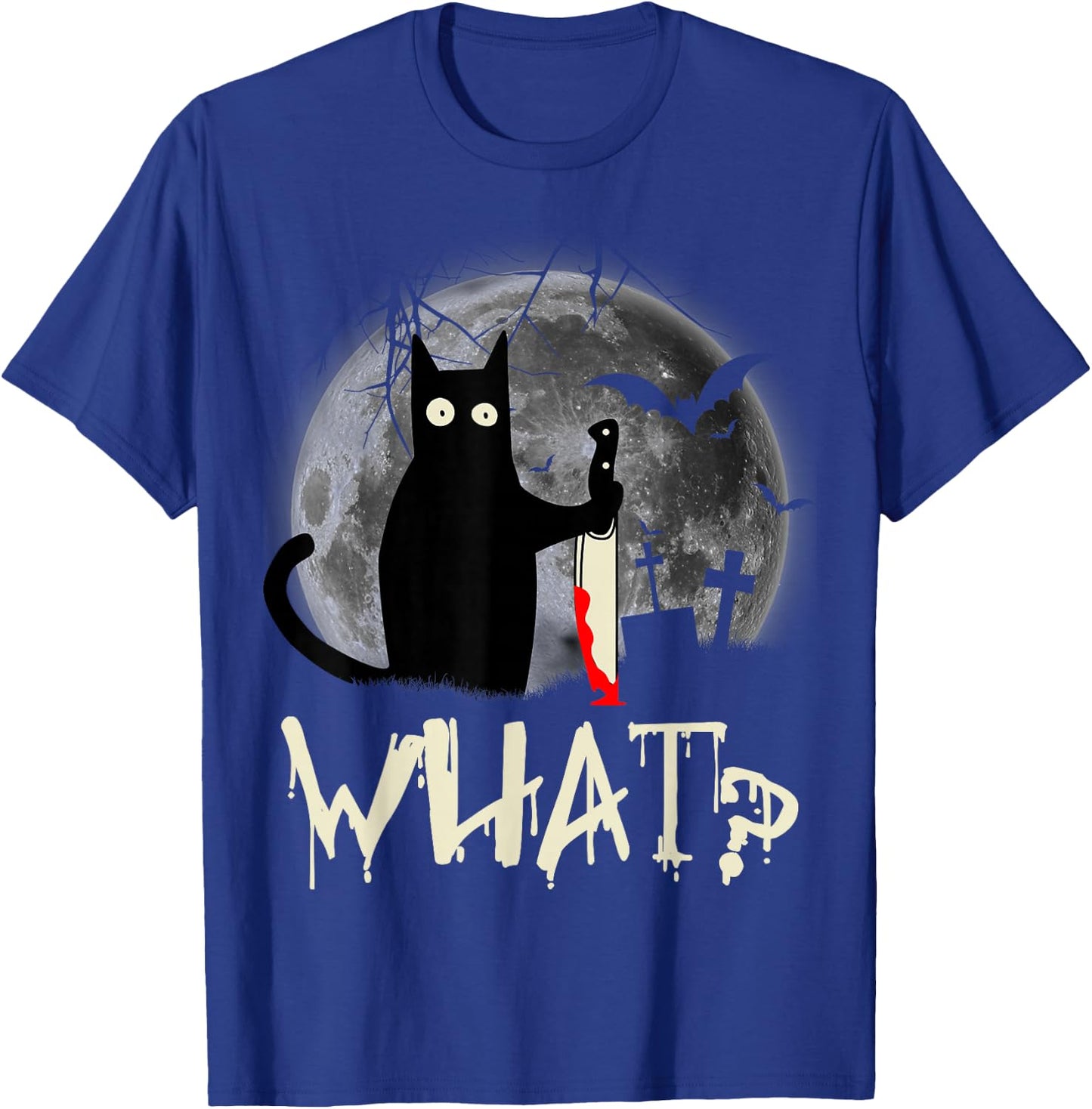 Funny Cat What? Murderous Black Cat With Knife Halloween T-Shirt - T-Shirt | Royal