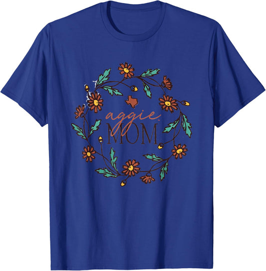 Aggie Mom Floral Circle T-Shirt - T-Shirt | Royal