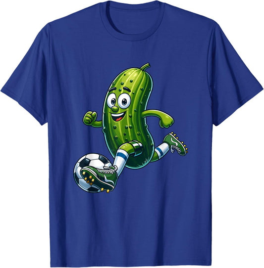 Playful Soccer Pickle - Cartoon Goal Scorer T-Shirt - T-Shirt | Royal