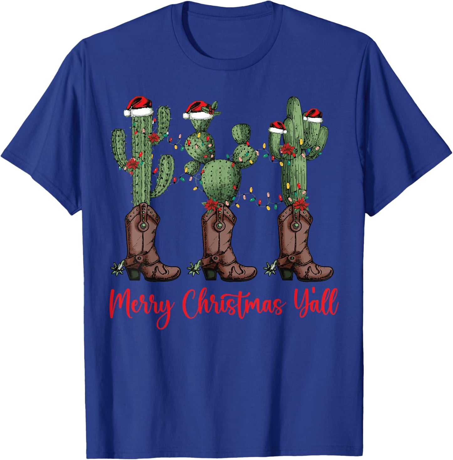 Merry Christmas Y'all Western Country Cowboy Boots Holiday T-Shirt - T-Shirt | Royal