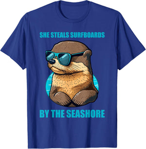 Otter 841 Surfing Otter She Steals Surfboards Californian T-Shirt - T-Shirt | Royal