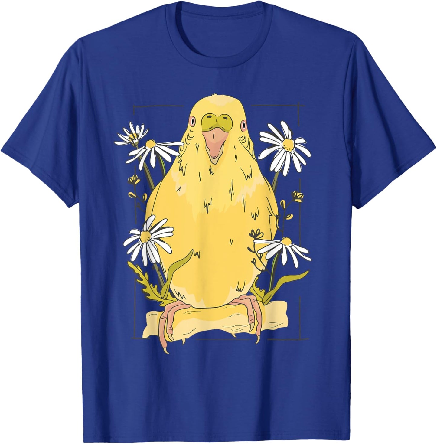 Parakeet with Daisies Yellow Budgie Parakeet T-Shirt - T-Shirt | Royal