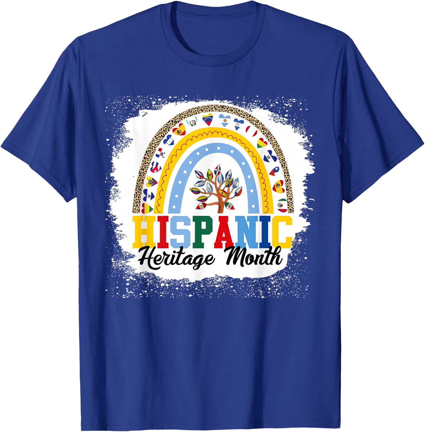 Hispanic Heritage Month all Countries Flags rainbow leopard T-Shirt - T-Shirt | Royal