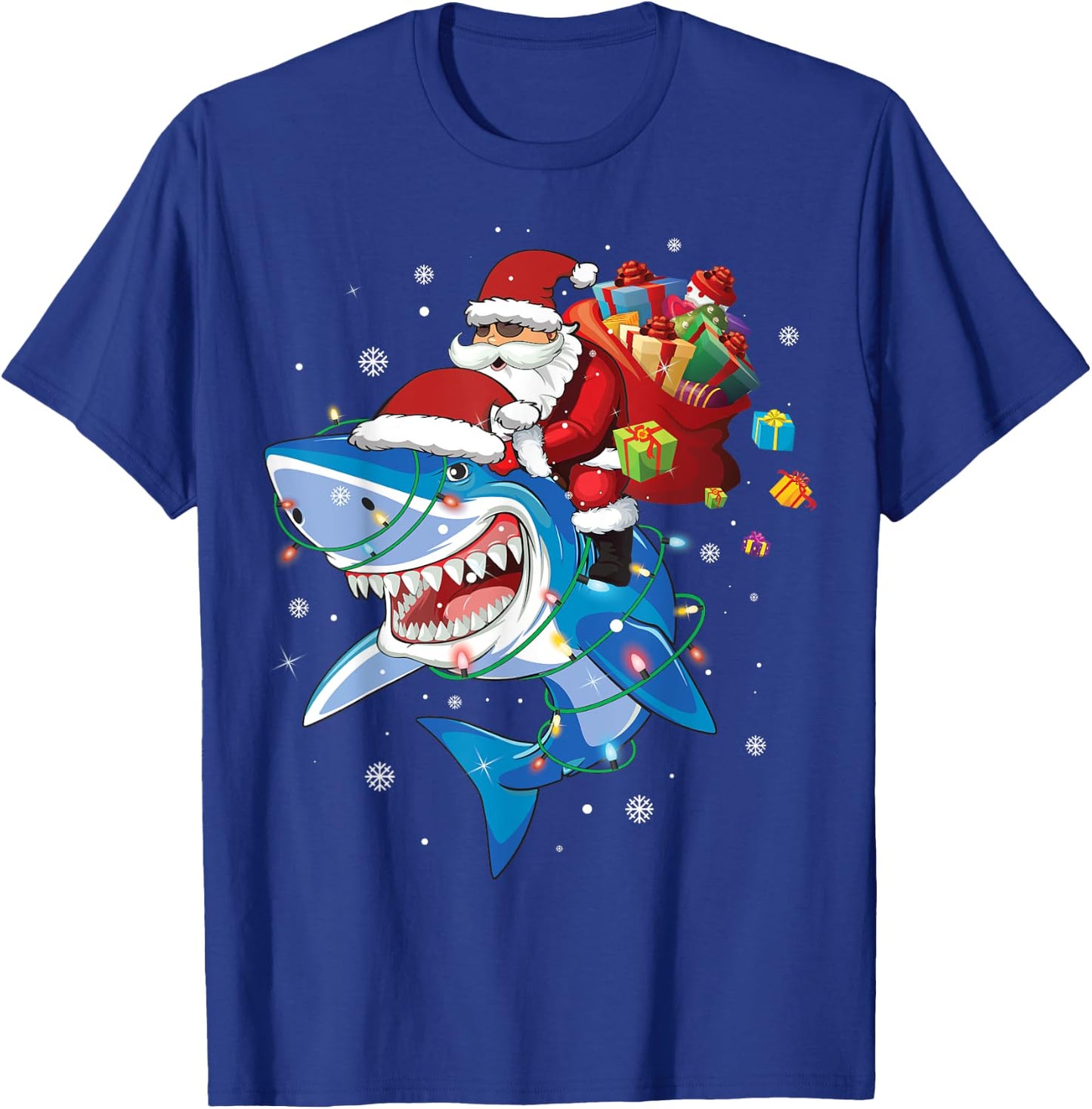 Santa Claus riding shark lover Merry Christmas Xmas T-Shirt - T-Shirt | Royal