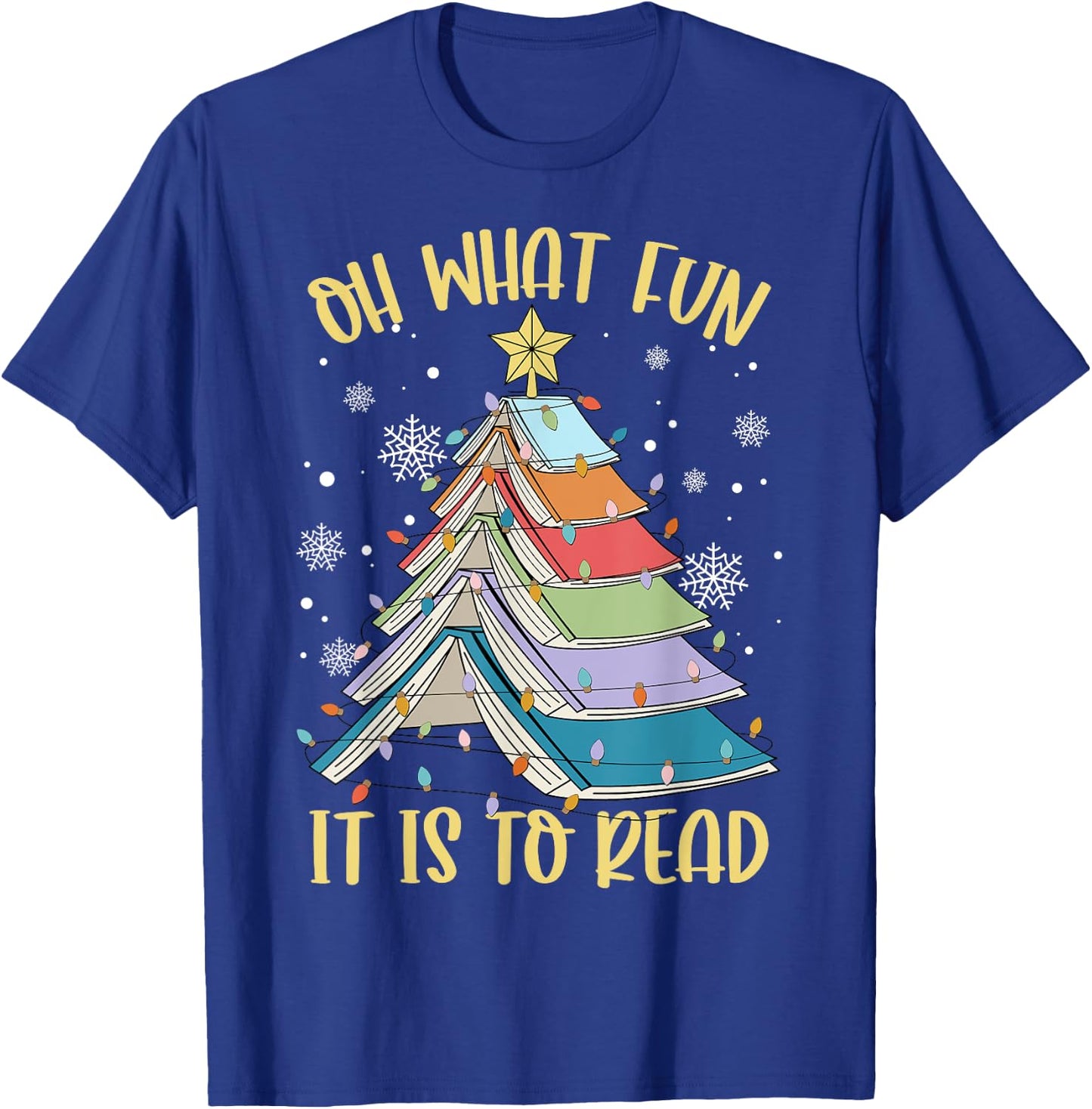 Oh What Fun It is to Read Book Christmas Tree Lights Apparel T-Shirt - T-Shirt | Royal