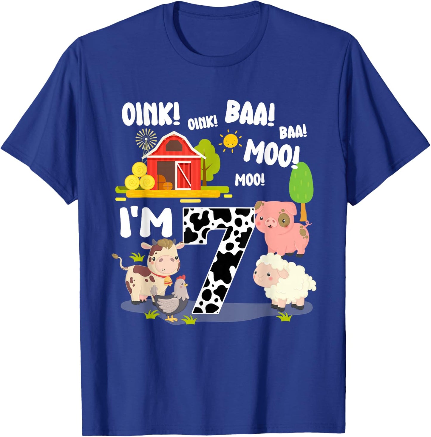 I'm 7 Year Old Farm Animals Birthday 7th Party T-Shirt - T-Shirt | Royal