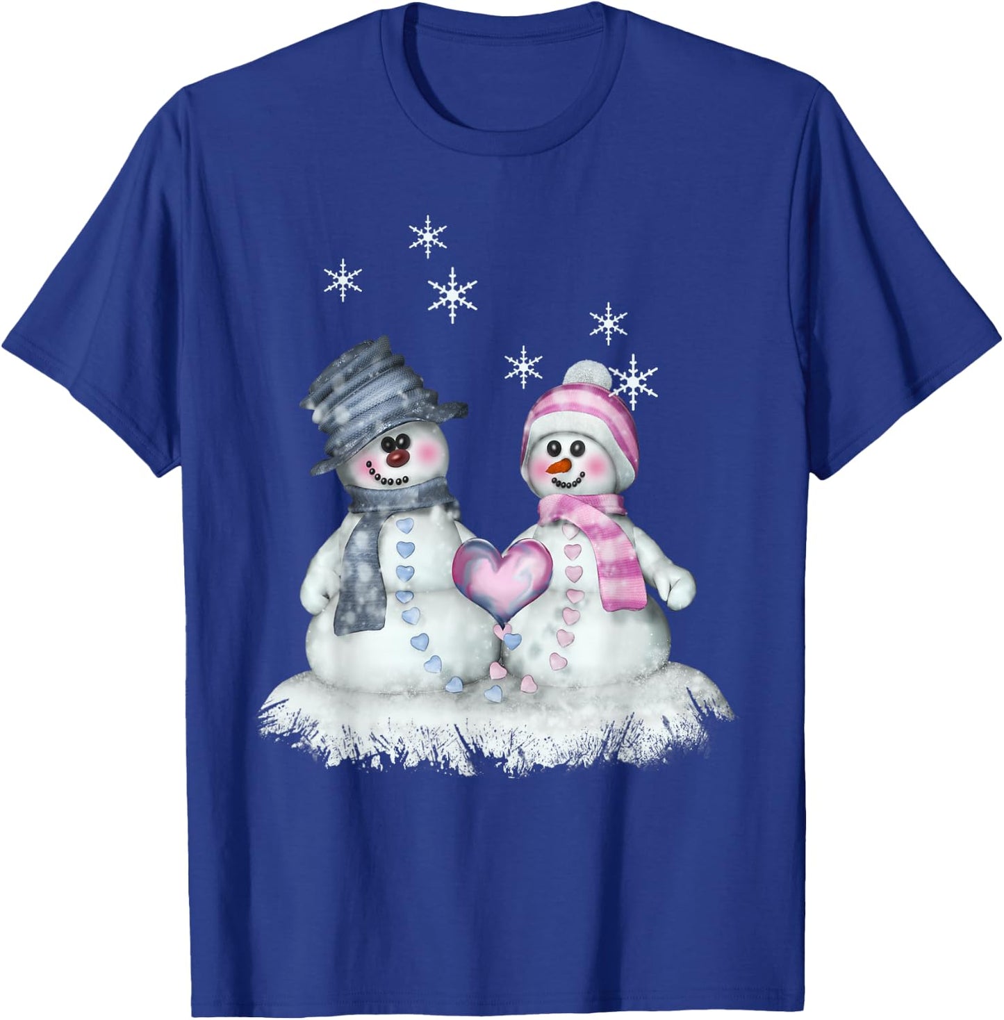 Snowman & Snowwoman with Heart Winter Motif T-Shirt - T-Shirt | Royal