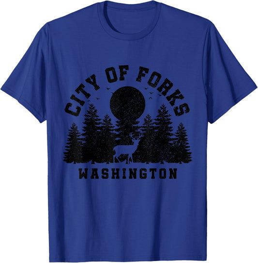 City Of Forks Washington Deer Nature Hiking Camping Pride T-Shirt - T-Shirt | Royal