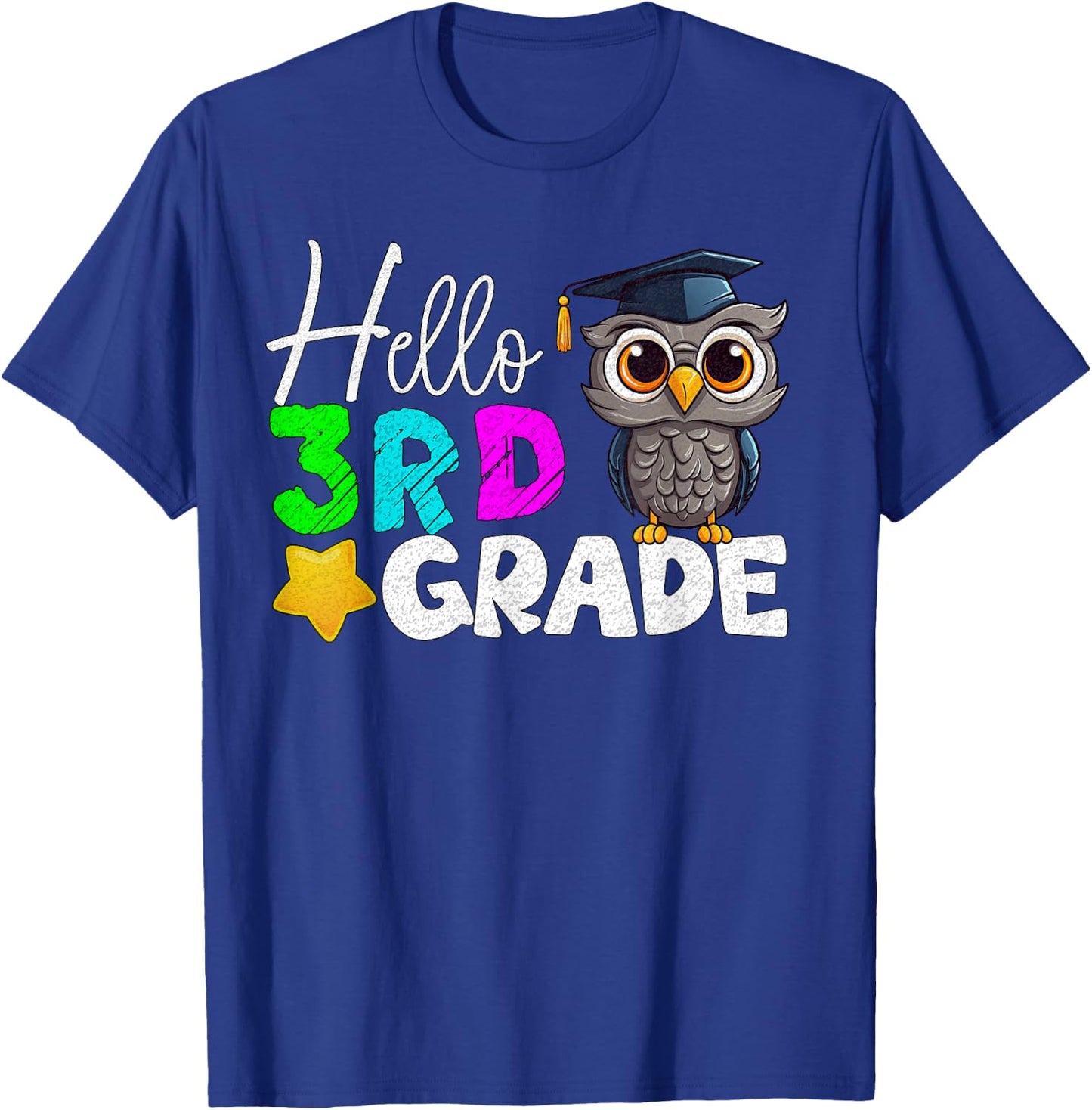 Hello 3rd Grade Third Grade Owl Back to School Kid Teacher T-Shirt - T-Shirt | Royal