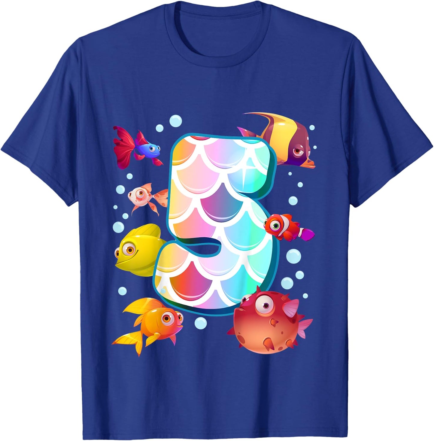 Kids 5th Birthday Rainbow Fish Tetra Popper Fish T-Shirt - T-Shirt | Royal