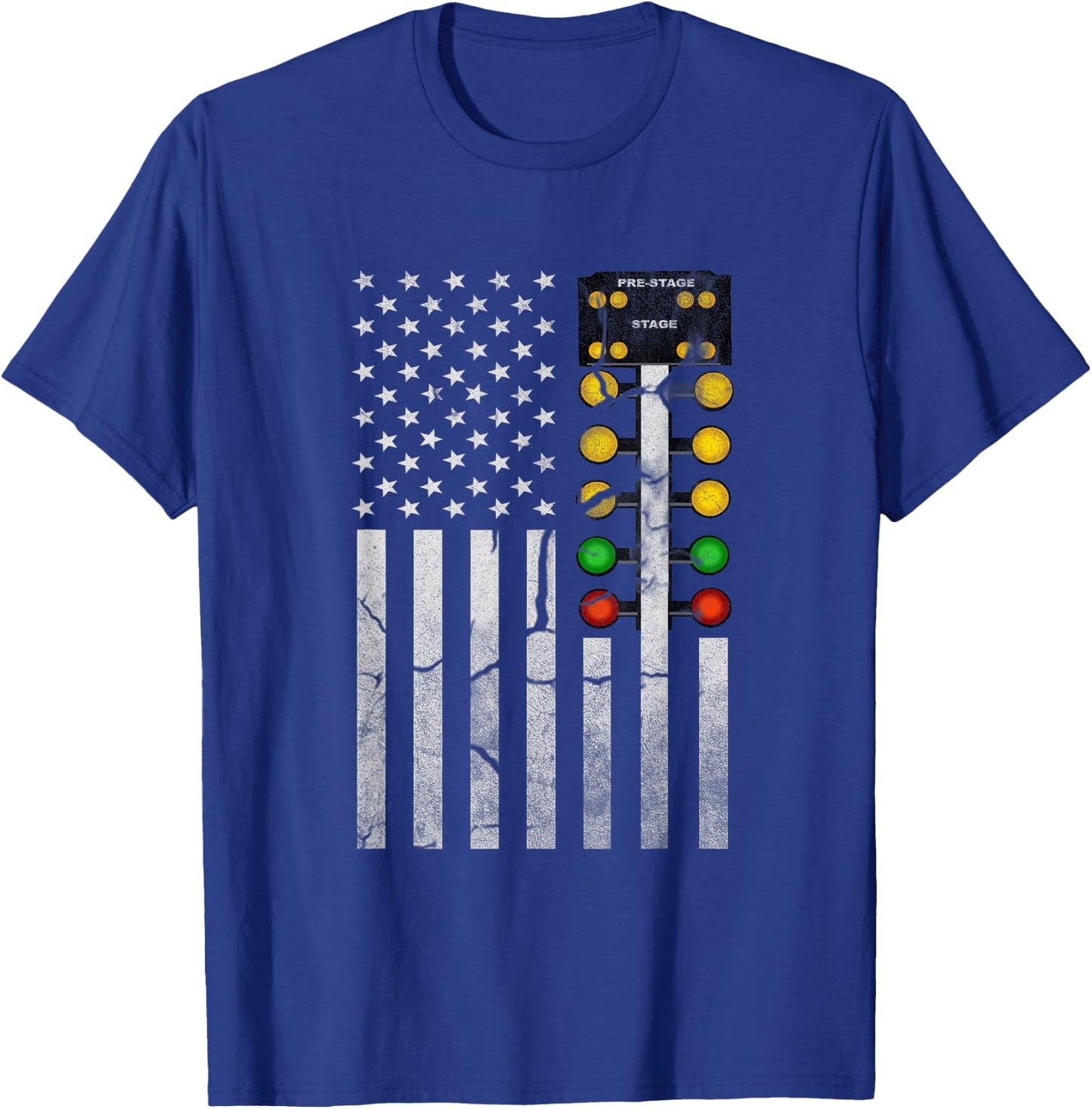 Drag Racing Flag American Drag Racer Drag Strip Tree Light T-Shirt - T-Shirt | Royal